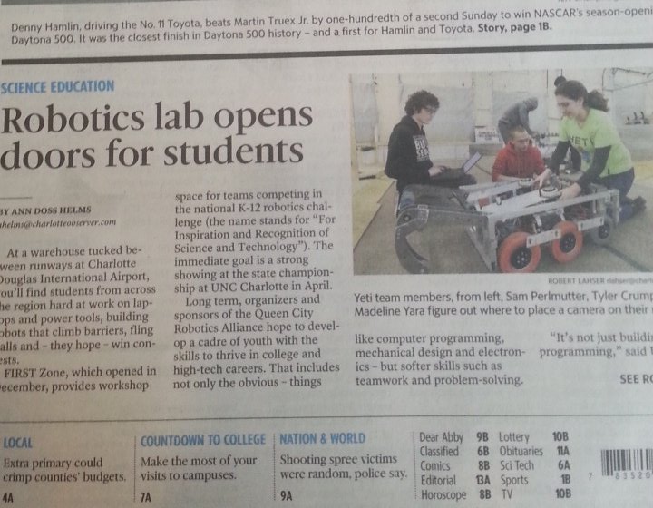 YETI_Robotics's tweet photo. FIRST ZONE - Charlotte! Robotics lab at Charlotte airport opens tech doors for students https://t.co/otDDBPwAPz https://t.co/gGzfKuYR4T