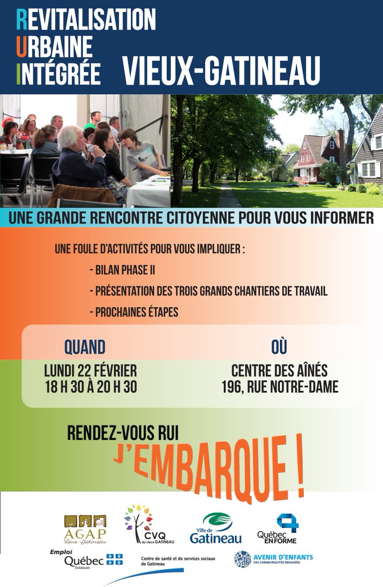 RUI_VG's tweet image. J'EMBARQUE: 1er RENDEZ-VOUS RUI ce soir au Centre des ainés dès 18h30. Le Vieux-Gatineau vous interpelle ?
