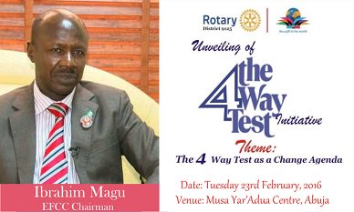 MikeOmotosho's tweet photo. Join Ibrahim Magu (EFCC Chairman) as we discuss #The4WayTest as a Change Agenda. Powered by @Rotary9125 https://t.co/ddyhpdhYrn