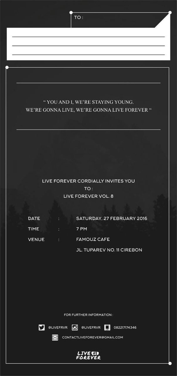 <a href="/LIVEFRVR/">LIVEFOREVER</a> dengan senang hati mengundang kamu untuk datang ke Live Forever 8