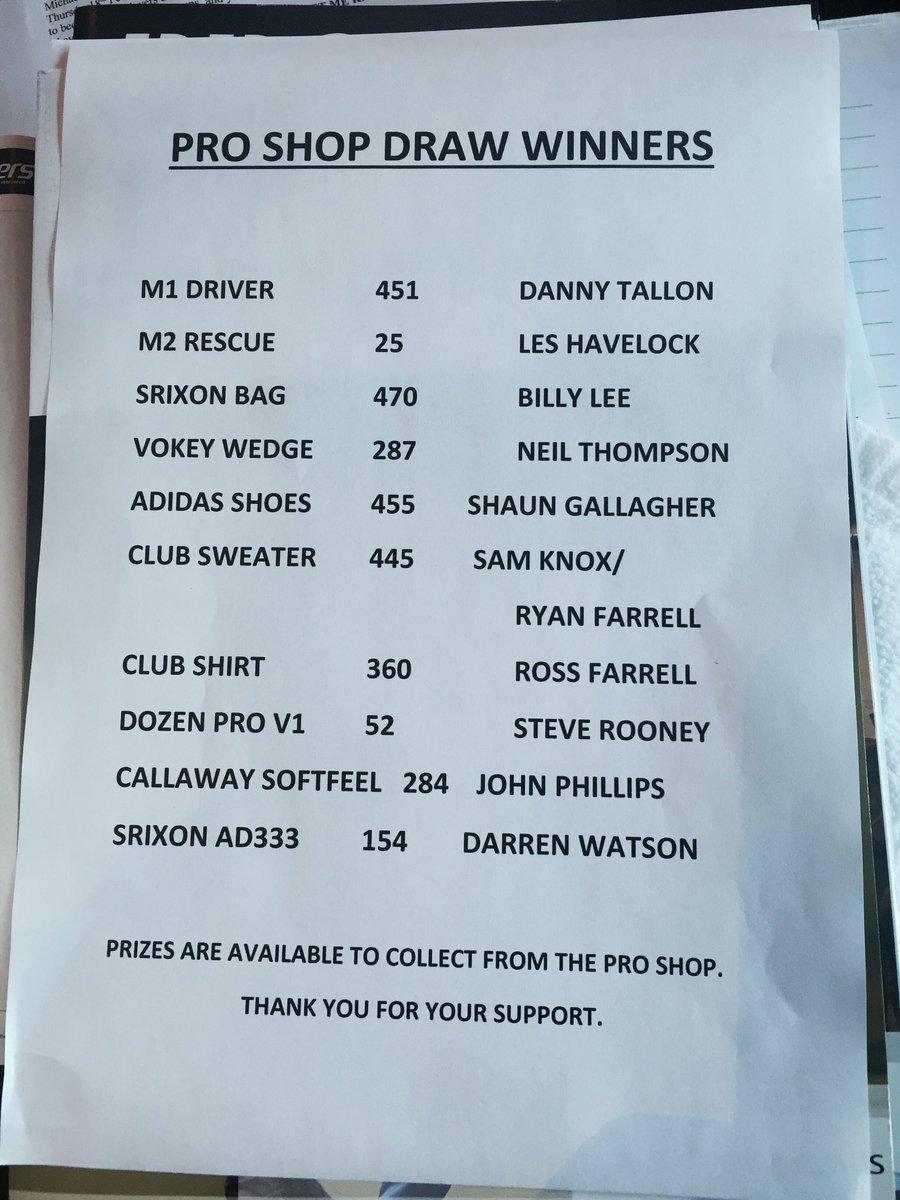 WesterhopeGC's tweet photo. Here are the prize winners in the @WesterhopeGC pro shop draw https://t.co/BbYdv7n75O