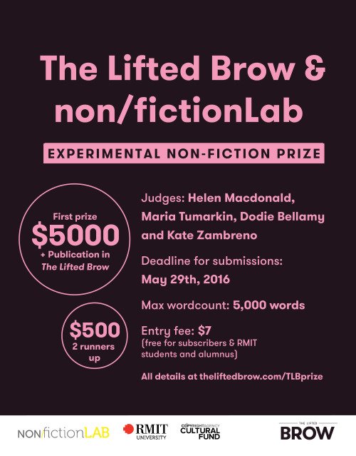 Louise Omer (@shahouley) on Twitter photo Well hey there, <a href="/TheLiftedBrow/">The Lifted Brow</a>'s Experimental Non-Fiction Prize is open. Time to get weird. theliftedbrow.com/experimentalno… Well hey there, <a href="/TheLiftedBrow/">The Lifted Brow</a>'s Experimental Non-Fiction Prize is open. Time to get weird. theliftedbrow.com/experimentalno…