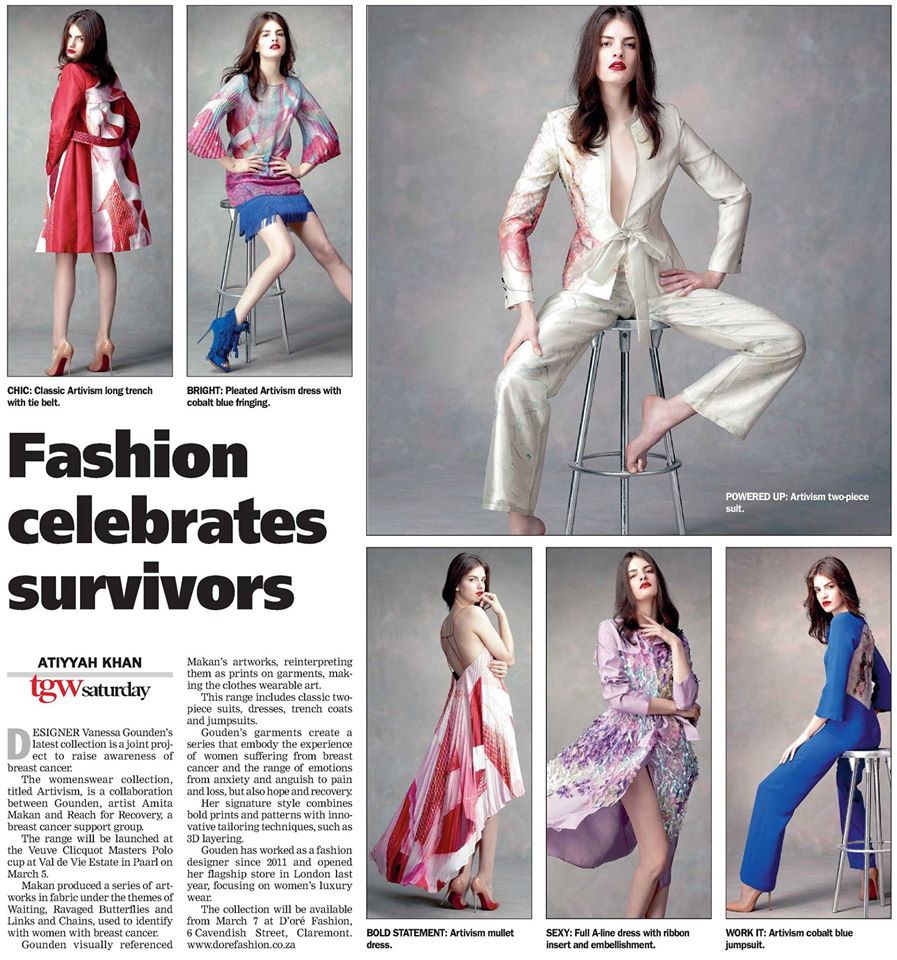 TopsAfrica's tweet image. @Vanessa_Gounden latest collection Artivism for breast cancer will be showcased at this year's #VCMP in Fanschhoek:)