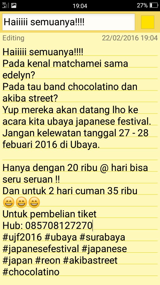 DPM_FT_Ubaya's tweet photo. Rundown Ubaya Japanese Festival
#ujf2016 #ubaya #surabaya #japanesefestival #japan #reon #akibastreet #chocolatino https://t.co/svIIE1zCl7