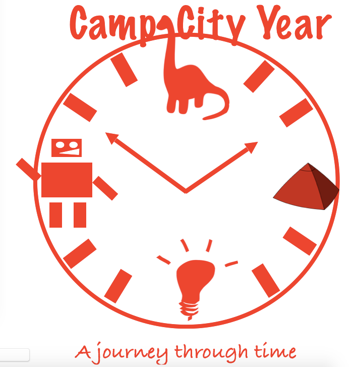 MiftariCYNH16's tweet photo. Camp City Year begins today with  a time traveler theme! Today kids will spend the day with dinos #makebetterhappen https://t.co/DMNNwDgvar