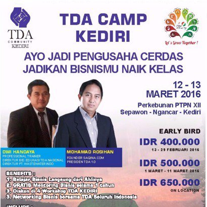 WAJIB bagi PENGUSAHA ikuti TDAcamp <a href="/TDAkediri/">TDA KEDIRI</a> 12-13maret  CP:085732687859 <a href="/nganjukUpdate/">INFORMASI NGANJUK</a> <a href="/TanganDiAtas/">Komunitas Pengusaha Tangan Di Atas (TDA)</a> <a href="/infokediri/">Informasi Kediri</a>