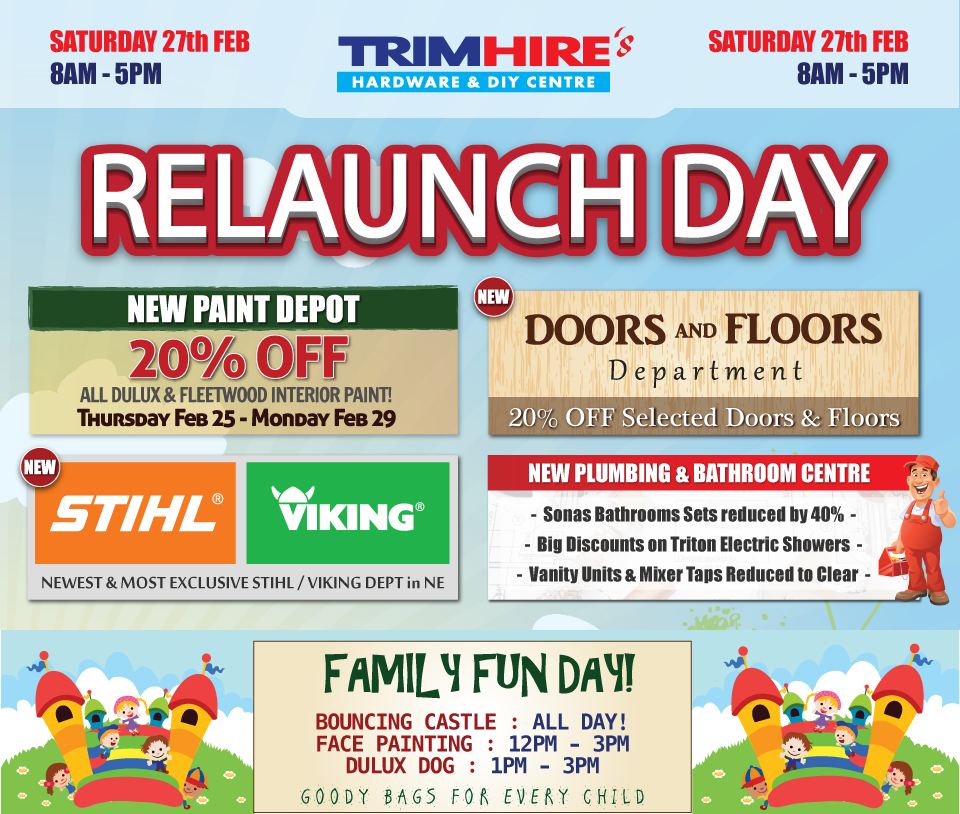 TrimHire's tweet photo. This Saturday Feb 27 -. 4 New Departments, Great Offers on major brands, Kids Entertainment &amp; more.. 8am - 5pm https://t.co/6VuRj644xZ