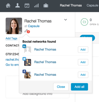CapsuleCRM's tweet photo. Improved social search helps find a wider range of social network accounts for your contacts https://t.co/d3lgbTbSeB https://t.co/5jzlBzWVIK