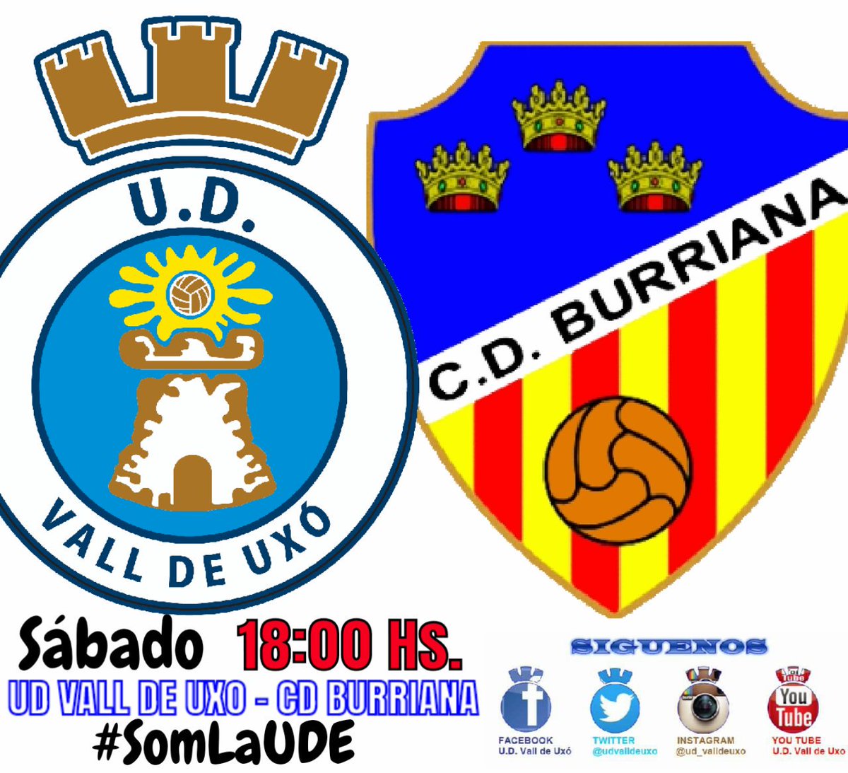 🔊 ESTE DISSABTE JUEM EN CASA!

🕕 18 Hs. UDE - <a href="/CD_Burriana/">CD Burriana</a>

Ara més que mai... necessitem el suport del nostres! ⚪🔵👏