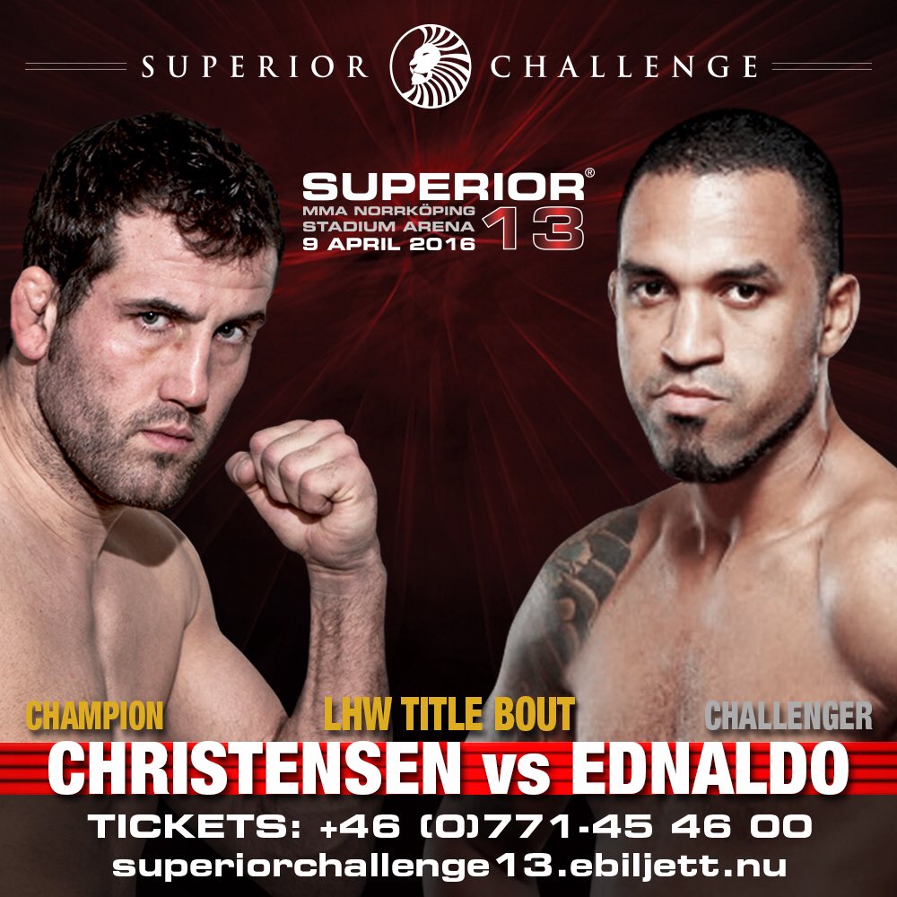 SuperiorC's tweet photo. #SuperiorChallenge13 #champion #JoachimChristensen #challenged by #EdnaldoOliveira #StadiumArena #Norrköping #MMA https://t.co/z6VKY93Ukc