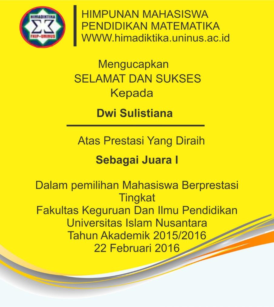 HIMA_DIKTIKA's tweet photo. Slmat @Dwi_Sulistiana yg tlh mnghrumkn prodi mtk sbg juara 1 KTI tngkt Fkults
@ProdimatUninus @pers530 @demauninus https://t.co/s4gdFqvass
