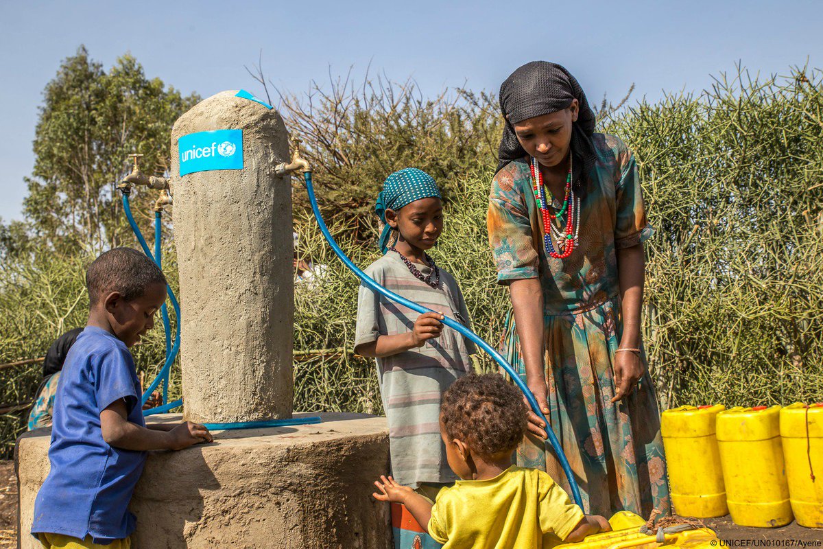 UNICEF's tweet photo. Families in #Oromia region, #Ethiopia are “joyful” about the UNICEF-supported water pump installed 2 weeks ago https://t.co/tuVQa18M46