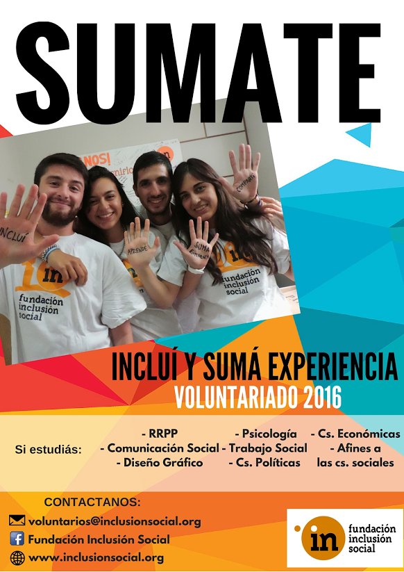 FundacionIN_'s tweet photo. Voluntariado IN 2016 ¡Te estamos buscando! https://t.co/Yx6regVAFH https://t.co/Et0iL95hfW