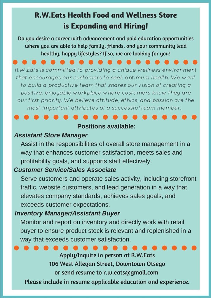 RWE_Wellness's tweet photo. @RWEats_Otsego is expanding and hiring! #RWEats https://t.co/DzUOWfJJgK