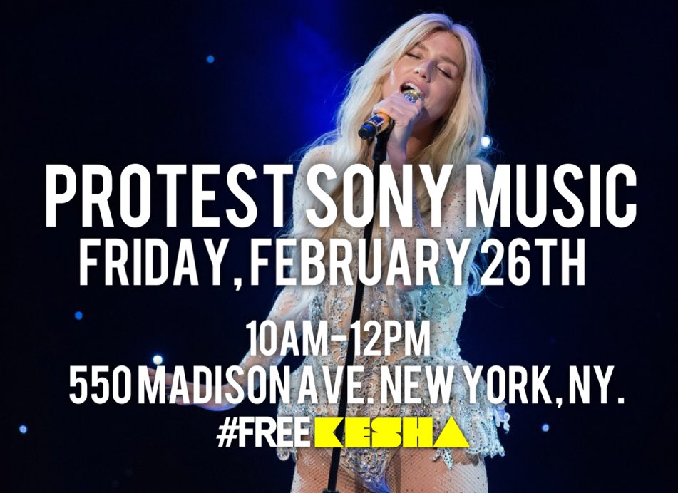 KeshaToday's tweet image. The #FreeKesha movement has shook the world, now let's bring it to their faces. Protest with us this Friday: