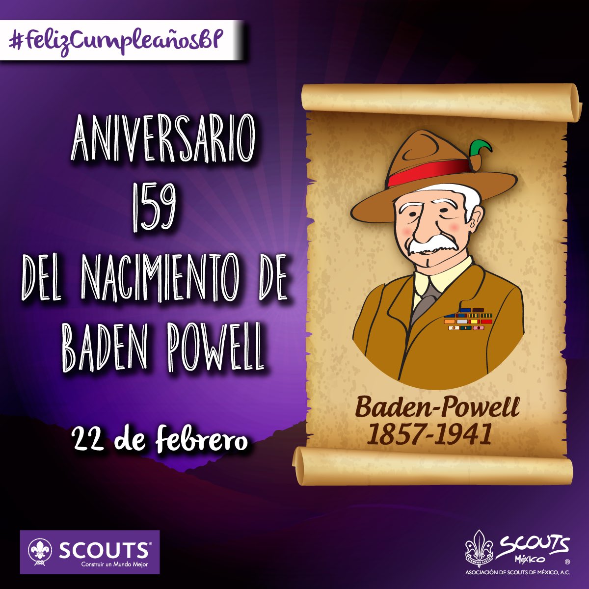 scoutsdemexico's tweet photo. ¡Feliz Aniversario 159 del Nacimiento de Baden-Powel!

#FelizCumpleañosBP
#DíadelFundador https://t.co/OQJhFlap2f