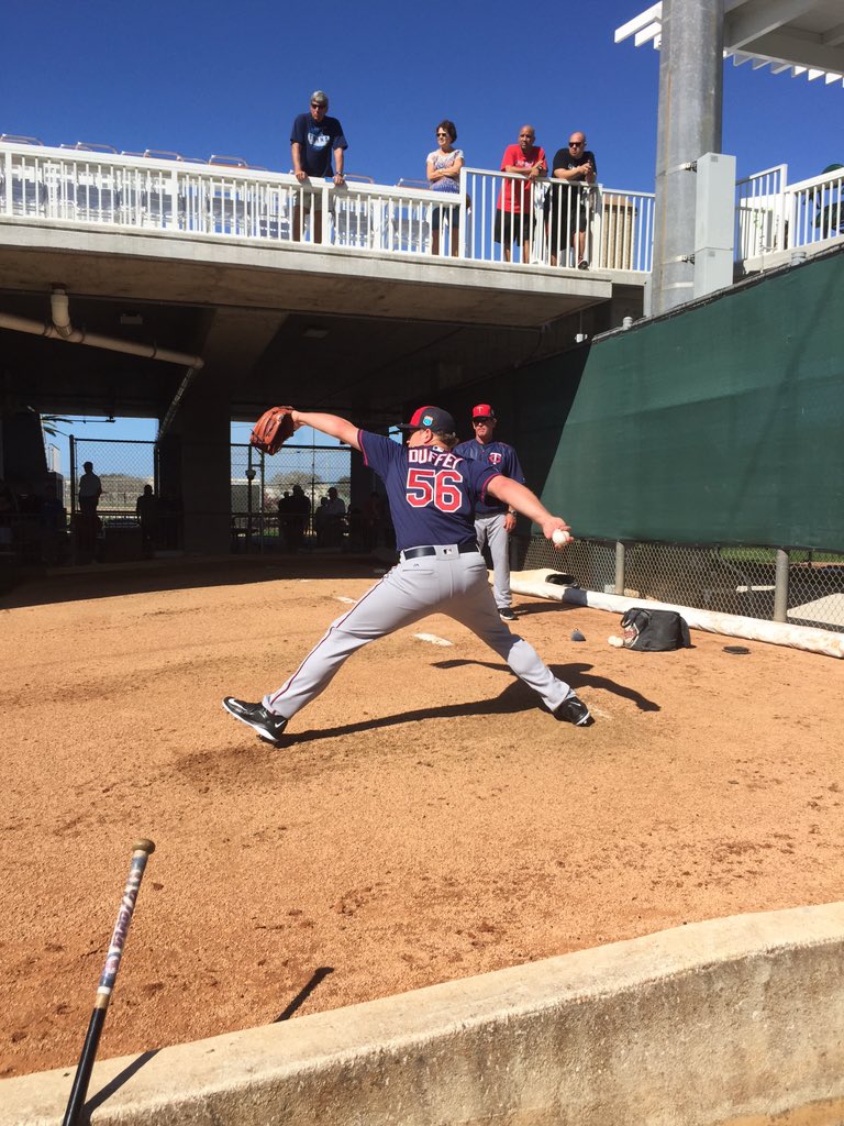 Twins's tweet photo. Bullpen work to start the day. #MNTwinsST https://t.co/K8k3SSyK7H
