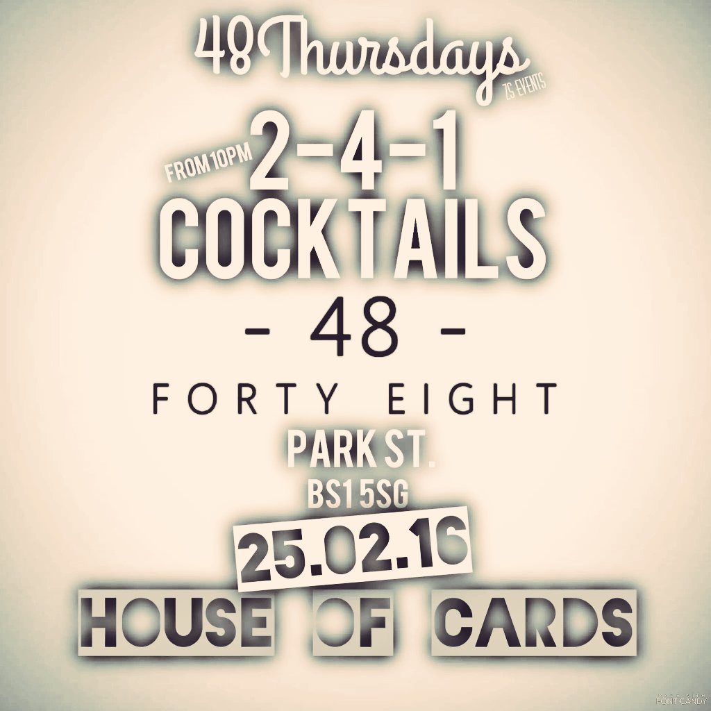 ZiggiWatkins11's tweet photo. 2-4-1 Cocktails #48Thursdays #HouseOfCards @BarFortyEight #NewHome #LaunchNight #BubblyReception #ZSEvents https://t.co/yXqb8fklKK