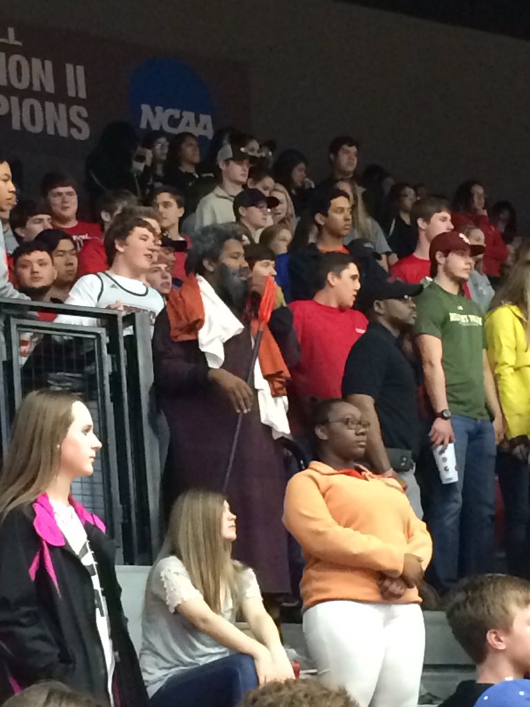 Nic_Gulas's tweet photo. Albertville fans are getting anxious for their boys game against Huffman next, including.....Devil Moses? https://t.co/7mlH1L5bym