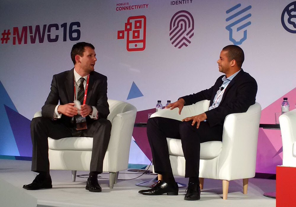 Ciena's tweet image. Ciena COO Francois Locoh-Donou on-stage at #MWC16 talking service orchestration on the #MWCNFV panel