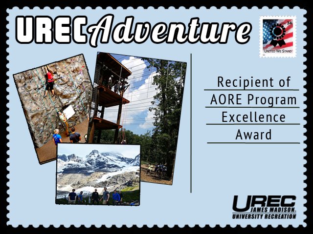 jmuUREC's tweet photo. SHOUT OUT to Guy, Sasha, &amp; #URECAdventure for winning the @AOREoutdoors program excellence award @NIRSAlive https://t.co/Z14TW38bU2