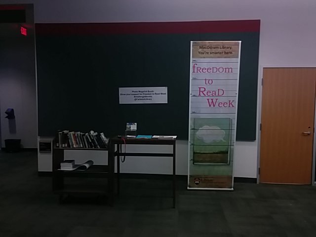 Support freedom to read week! Get your photo with a challenged book. #challengedbooks <a href="/CarletonLibrary/">MacOdrum Library</a>