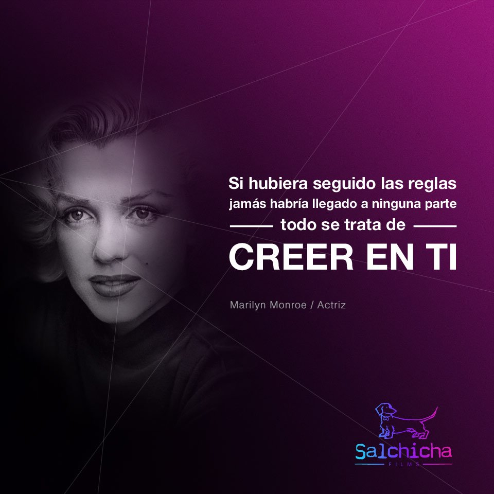 SalchichaFilms's tweet photo. "If I'd observed all the rules, I'd never have got anywhere. It's all about believing in yourself".-Marilyn Monroe https://t.co/UzcJe2iH6C