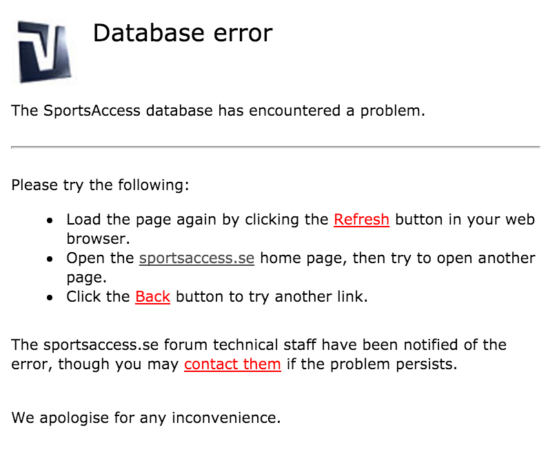 zakmics's tweet photo. @NoBuffZone The SportsAccess database has encountered a problem. Can you advise further? https://t.co/kXuH9x4wro