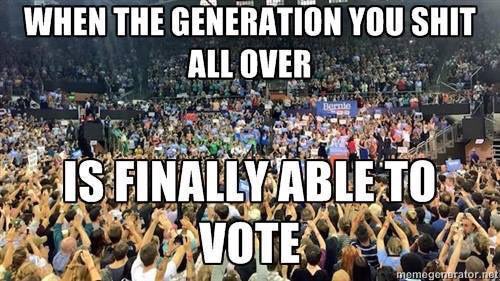 Millennials4B's tweet photo. The millennials are here and we are ready to take back our country!!! #MillennialsForBernie #FeelTheBern #NotMeUs https://t.co/ffeNqvIa2C
