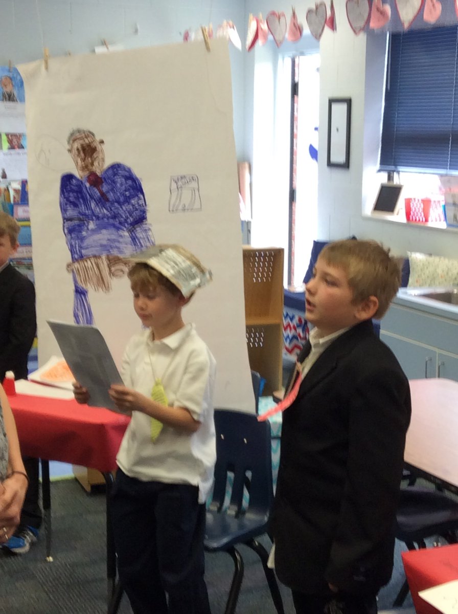 JonesJonesma's tweet photo. President Obama and President Jefferson coming to life during our first grade president museum #GBESSTEAM #SRCteach https://t.co/SFk4bZnqB5