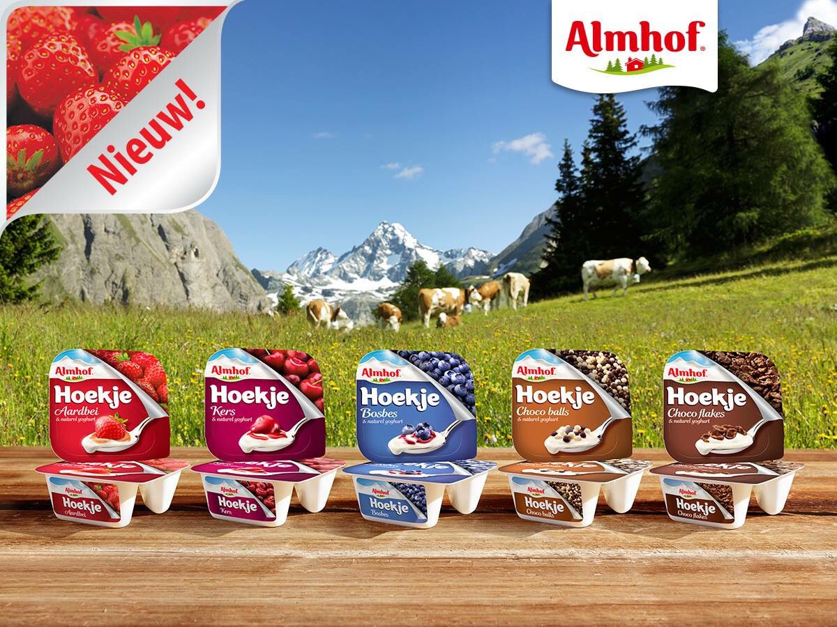 Jaaaaa, eindelijk op de markt! #Almhof #Hoekje vanaf nu zelf bepalen hoe je je yoghurt eet...