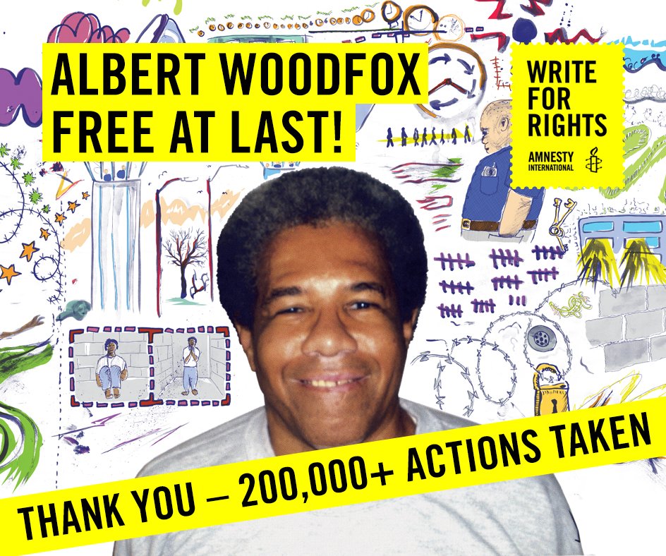 THANK YOU! More than 200,000 actions to help free #AlbertWoodfox: amn.st/6019BjyZH