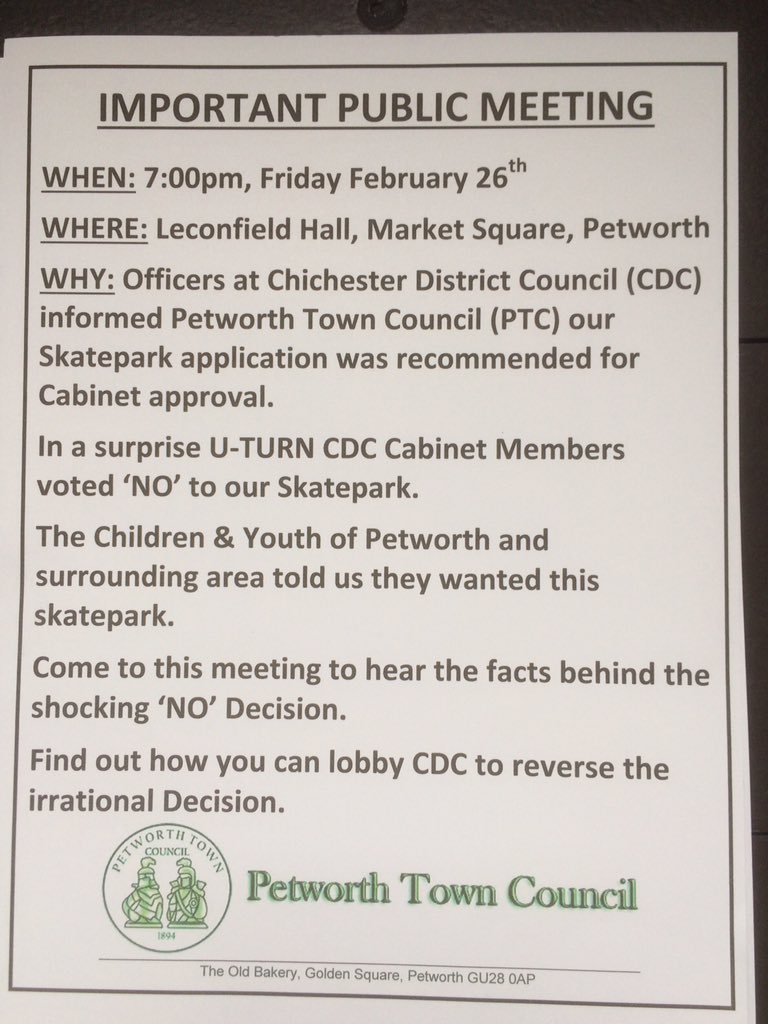 GreatFeet's tweet photo. @Petworthschool @SeafordCollege @humsmrc @mid_pet_obs help us get a skatepark, Meeting at 7pm @LeconfieldH Friday https://t.co/GKBRlOcXgs