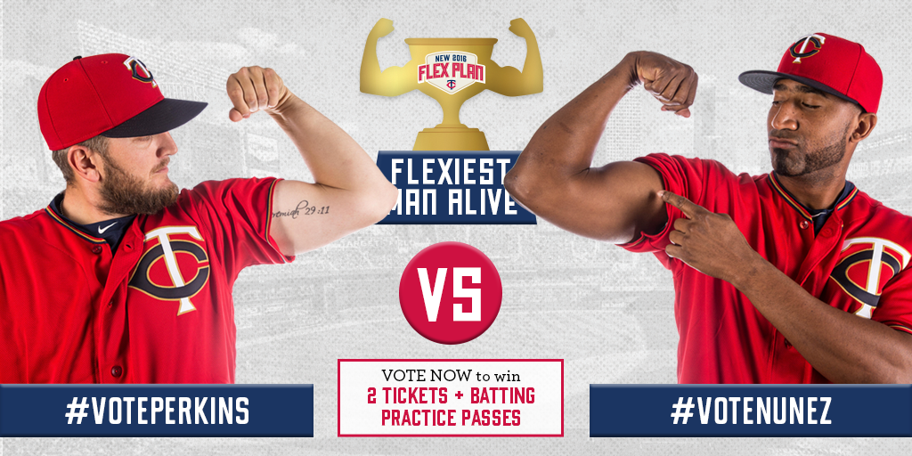 Twins's tweet photo. #VotePerkins or #VoteNunez? Cast your vote using the player hashtag and be entered to win! https://t.co/jQuevGFXSg https://t.co/p2y5W3ZlZv