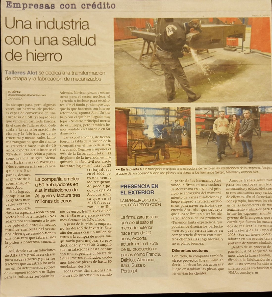AlotMetal's tweet photo. Nuestro agradecimiento por vuestro reportaje  en el @periodicoaragon del pasado domingo https://t.co/Cm3olU8yQU