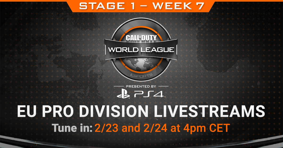 CODLeague's tweet image. Only three weeks left in European #CODWorldLeague Stage 1, tune into the action tomorrow! callofduty.com/cwl