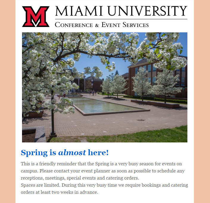 MU_Conferences's tweet photo. If you have any events to plan for the spring, book now! Spaces are limited! https://t.co/mluM9gMJ4P