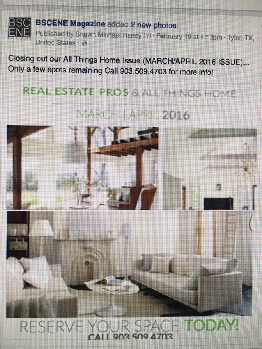 BSCENEMAG's tweet photo. Closing out our All Things Home issue today a few spots left.. 903.509.4703 https://t.co/X4DnFfND1i