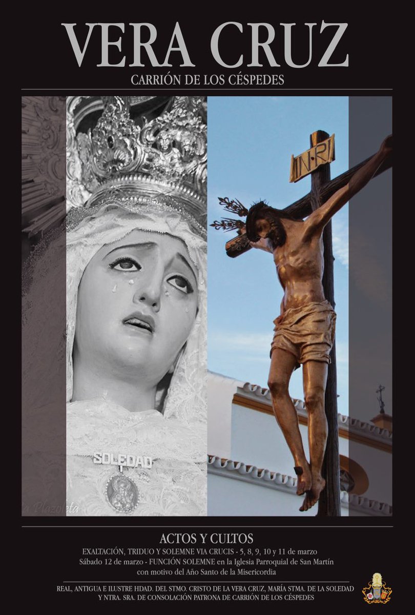 HdadConsolacion's tweet photo. Cartel de los actos y cultos en honor al Stmo Cristo de la Vera Cruz y María Stma de la Soledad #CuaresmaenCarrion https://t.co/4gpQmA39QT