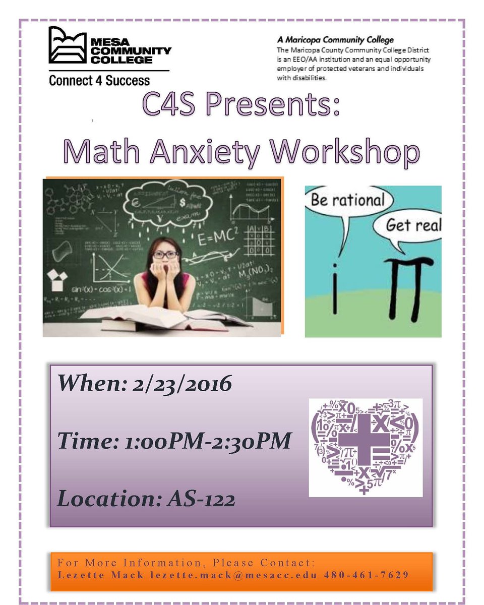 Connect4S's tweet photo. Got Math Anxiety? Attend our workshop tomorrow to conquer your Math Anxiety!#C4S https://t.co/8sJioME5xe