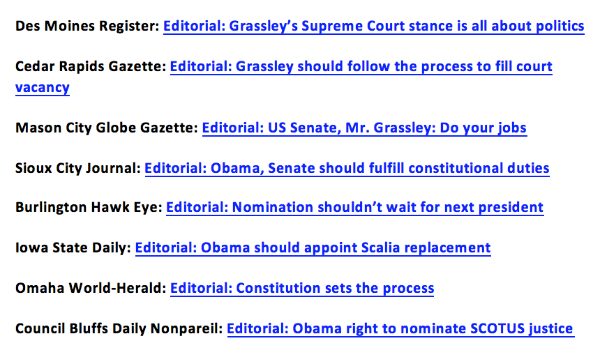 Here's the full list of Iowa editorials calling for #SCOTUS hearings. 

cc: <a href="/ChuckGrassley/">Chuck Grassley</a>