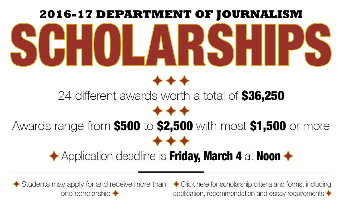 It's time to apply for our scholarships. The deadline is March 4 at 12 p.m. Find details at journalism.cmich.edu.