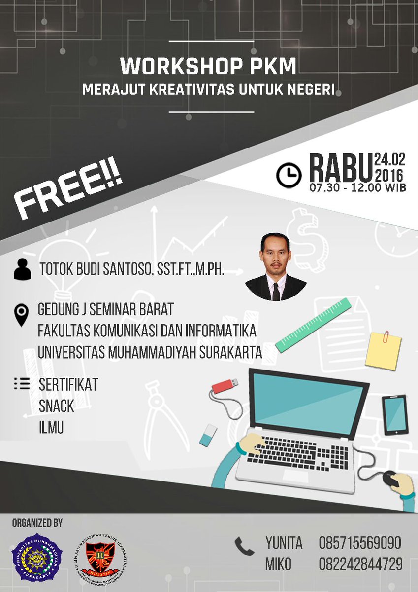 Bagi yang ingin mengetahui bagaimana mekanisme PKM yuk ikut workshop PKM himatif, FREE!! Jangan sampai ketinggalan..