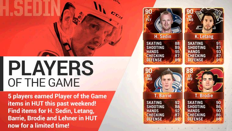 EASPORTSNHL's tweet photo. A busy weekend in the NHL means quite a few #POTGs in #HUT! Find them for a limited time. https://t.co/MU5Jmrf7rX