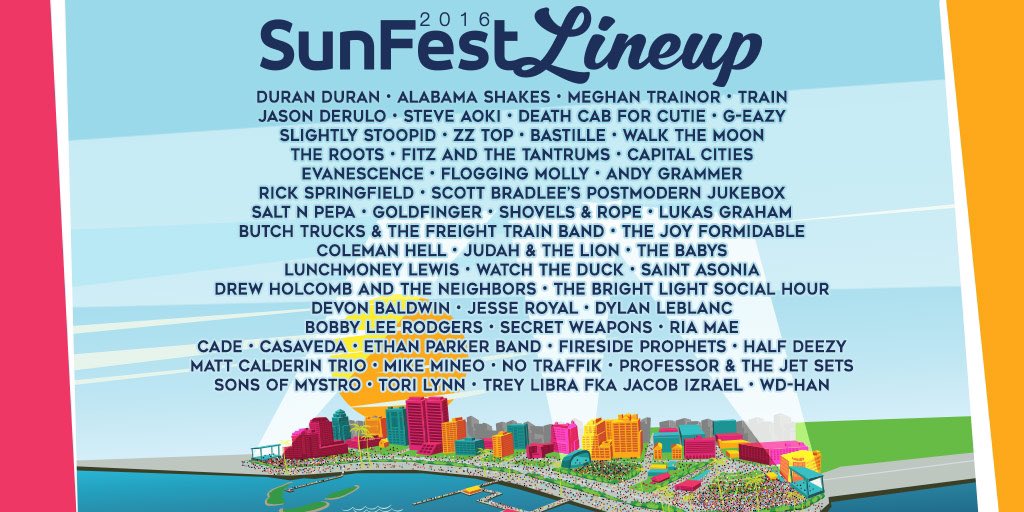 SunFestFL's tweet photo. Here it is... 😎 Check out https://t.co/wSMpIOPeFu to see the schedule &amp; buy your #SunFestFL tickets! https://t.co/vC7WHy2HSY