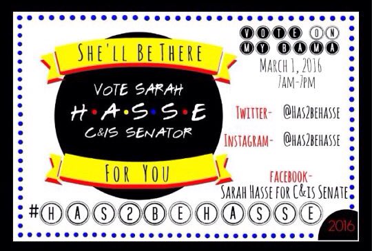 Has2BeHasse's tweet photo. don't forget to vote for Sarah Hasse on March 1st on MyBama!!!!! #Has2BeHasse https://t.co/8bCZUZBkWZ