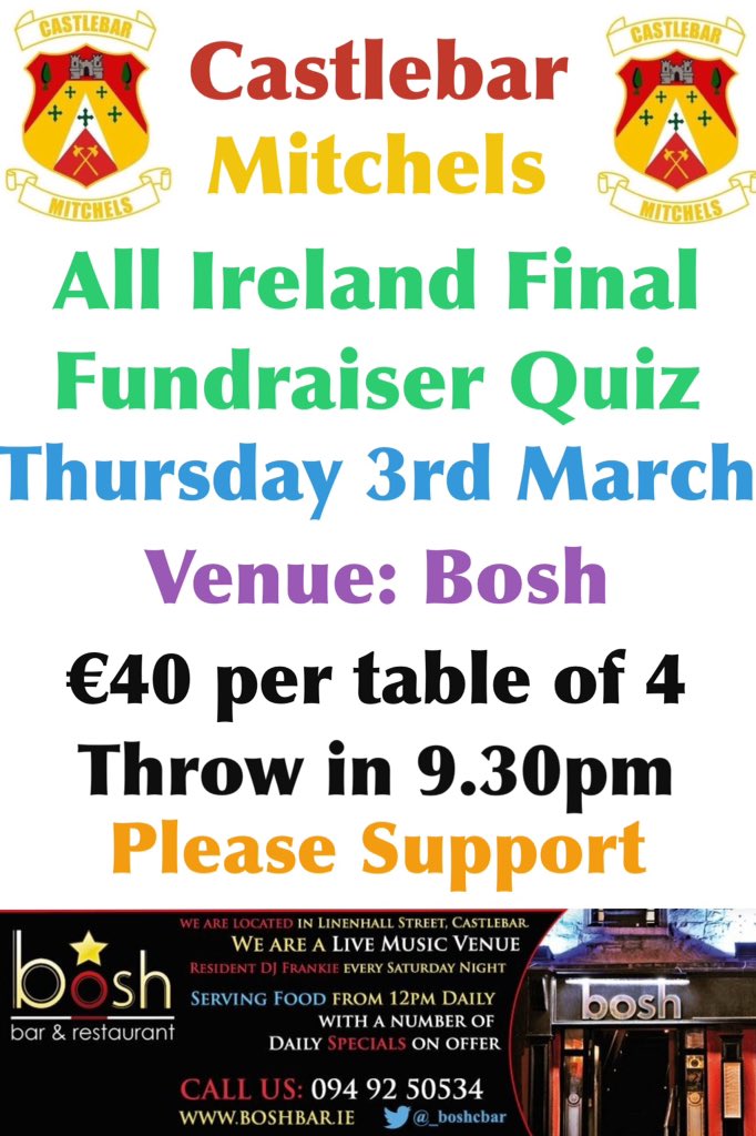 MitchelsGaa's tweet photo. All Ireland Final Fundraiser:

Quiz Night:

https://t.co/D2YE5BQj9E https://t.co/zSb2u5ZARP