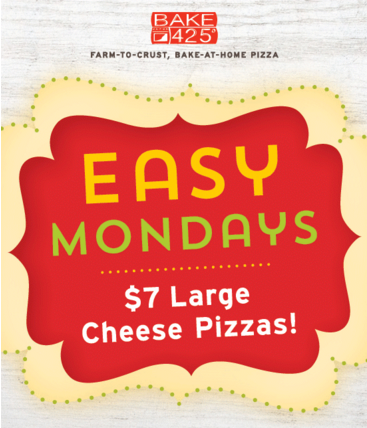 Bake425's tweet photo. In need of a #dinnersolution tonight? Try our Easy Mondays $7 Large Cheese Pizza! #FarmToCrust #Bake425 #BakeAtHome https://t.co/2BF2VpEByy