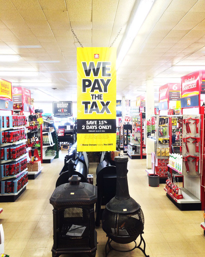 markhamHH's tweet image. WE PAY THE TAX
February 26 &amp;amp; 27, 2016

For 2 days only save %15 on in-store purchases at Markham Home Hardware!