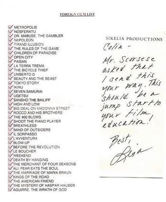 Martin Scorsese'nin bir sinema öğrencisine gönderdiği film listesi.